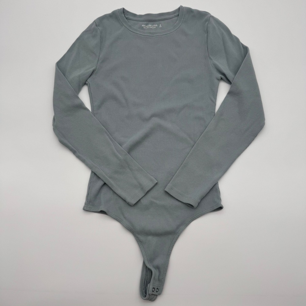 Abercrombie & Fitch Soft A&F Ribbed Long Sleeve Bodice Blue Grey Medium M